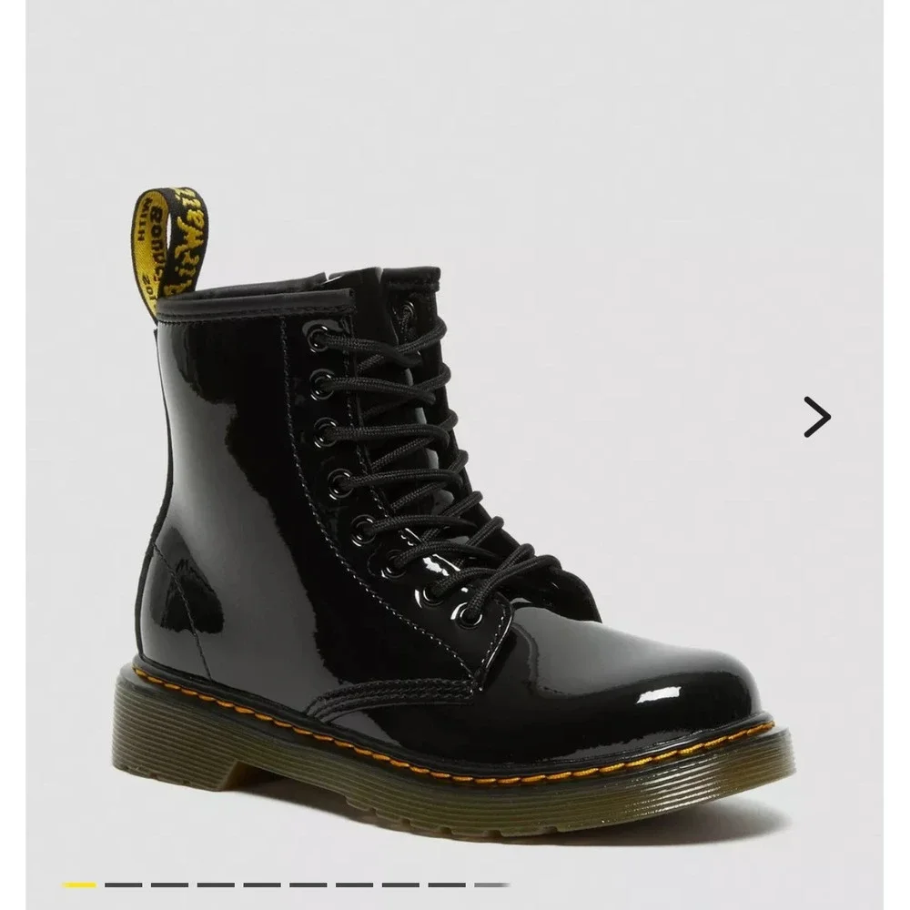 Kids Dr Martens‎ Black Patent Leather Lace Up Side Zip Boots Size: 11